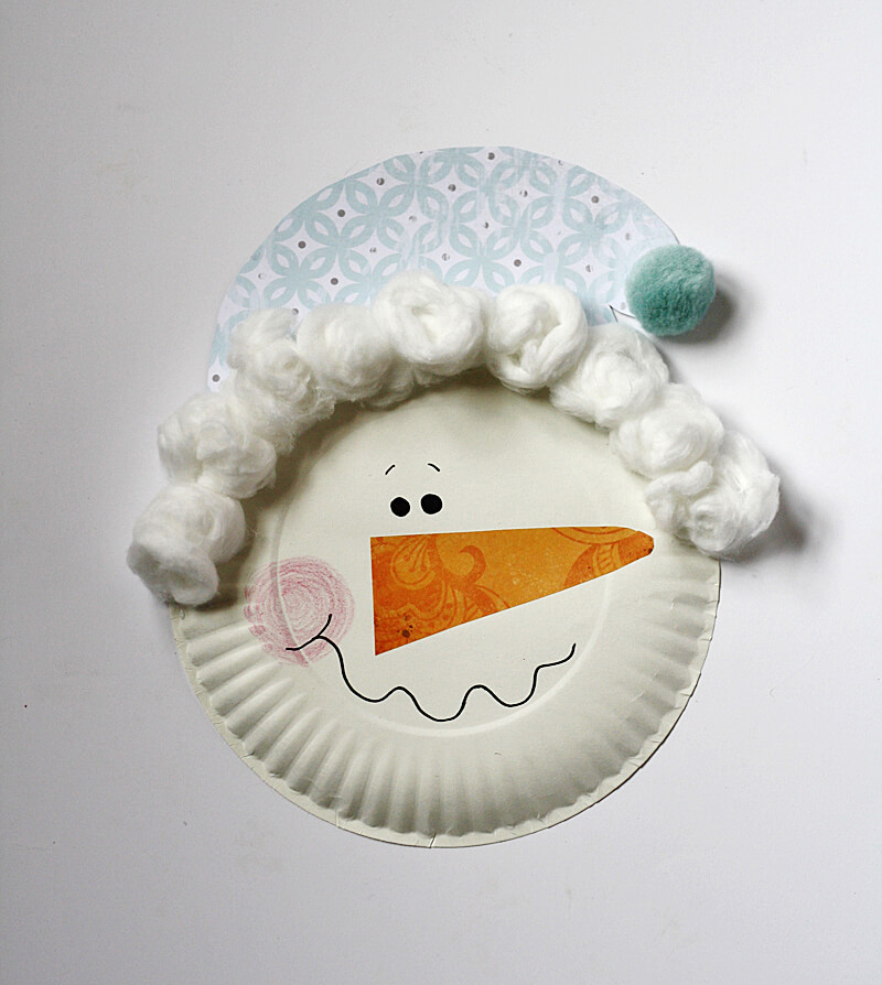 Simple Snowman Craft Made Using Paper Plate & Cotton Balls For Kids