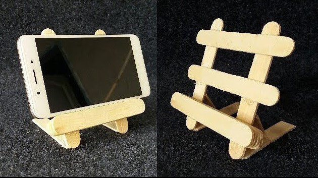 Simple Square Shape Popsicle Stick Mobile Holder Homemade Mobile Phone Holder Crafts With Popsicle Stick Crafts
