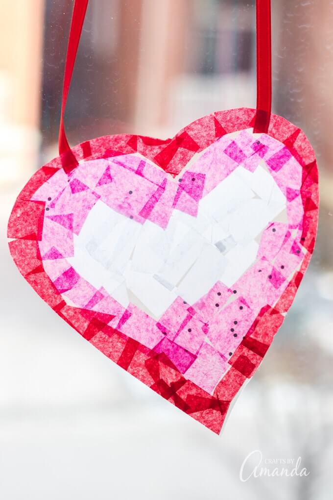 Simple To Make Heart Suncatcher Craft For Window Decoration Christmas Suncatcher Ideas With Tissue Paper
