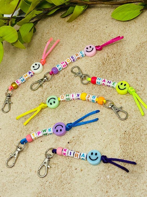 Smiley Face Pony Beads keychain Craft Ideas With Customize Name
