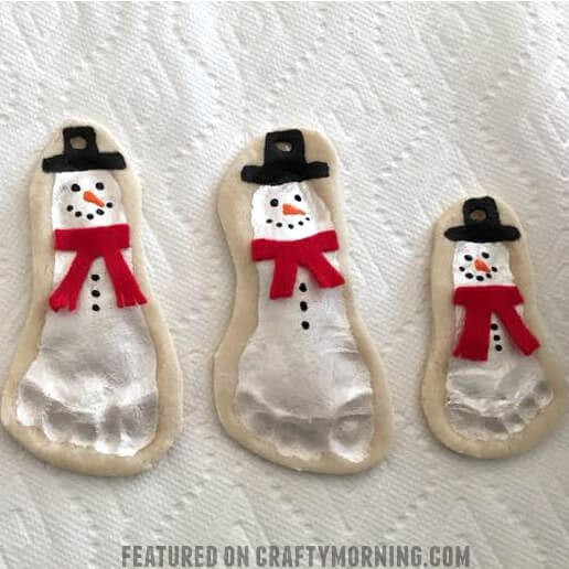 Snowman Footprint Craft With Salt Dough Footprint & Handprint Snowman Craft For Christmas