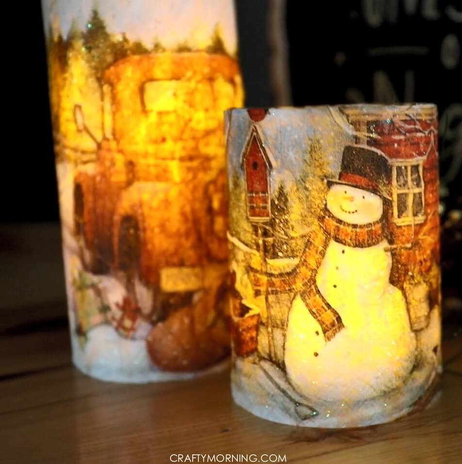 Snowman Printed Glass Candle Holder Gorgeous DIY Christmas Candles