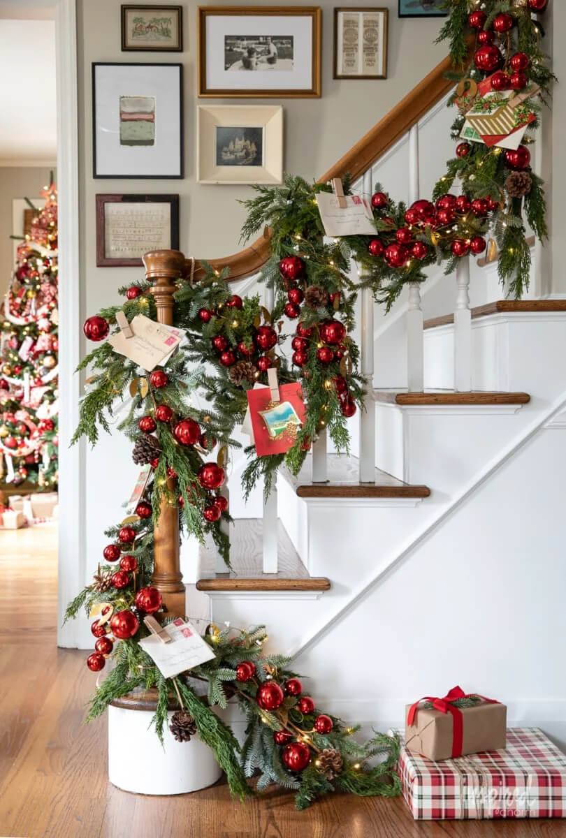Staircase Styling Using Christmas Garland