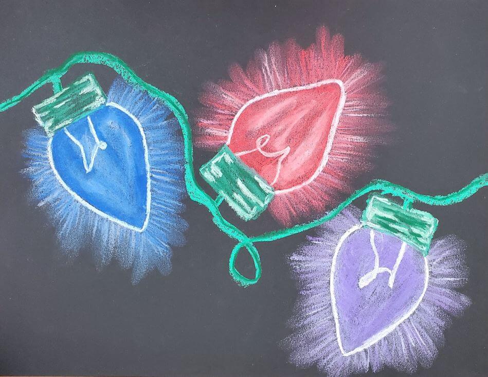 Step By Step Christmas Lights Chalk Drawing Idea On Black Paper Easy Chalk Drawings on Paper
