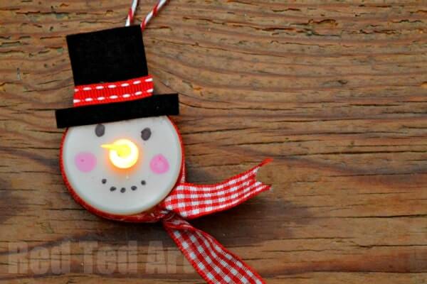 Super Cute Snowman Ornament Using Tea Light