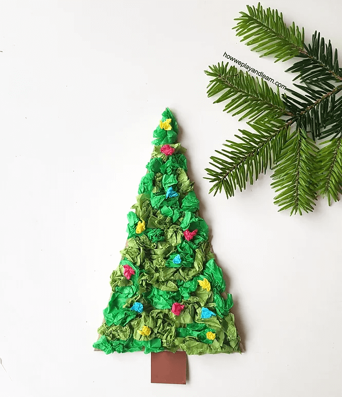 Super Easy Christmas Tree Craft With Cardboard & Tissue Paper DIY Tissue Paper Christmas Tree Craft For Kids