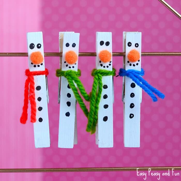 Super Easy Snowman Craft Using Clothespin & Yarn For Kindergartners