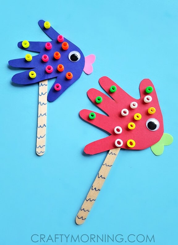Unique Handprint Popsicle Stick Fish Craft Idea For Kids