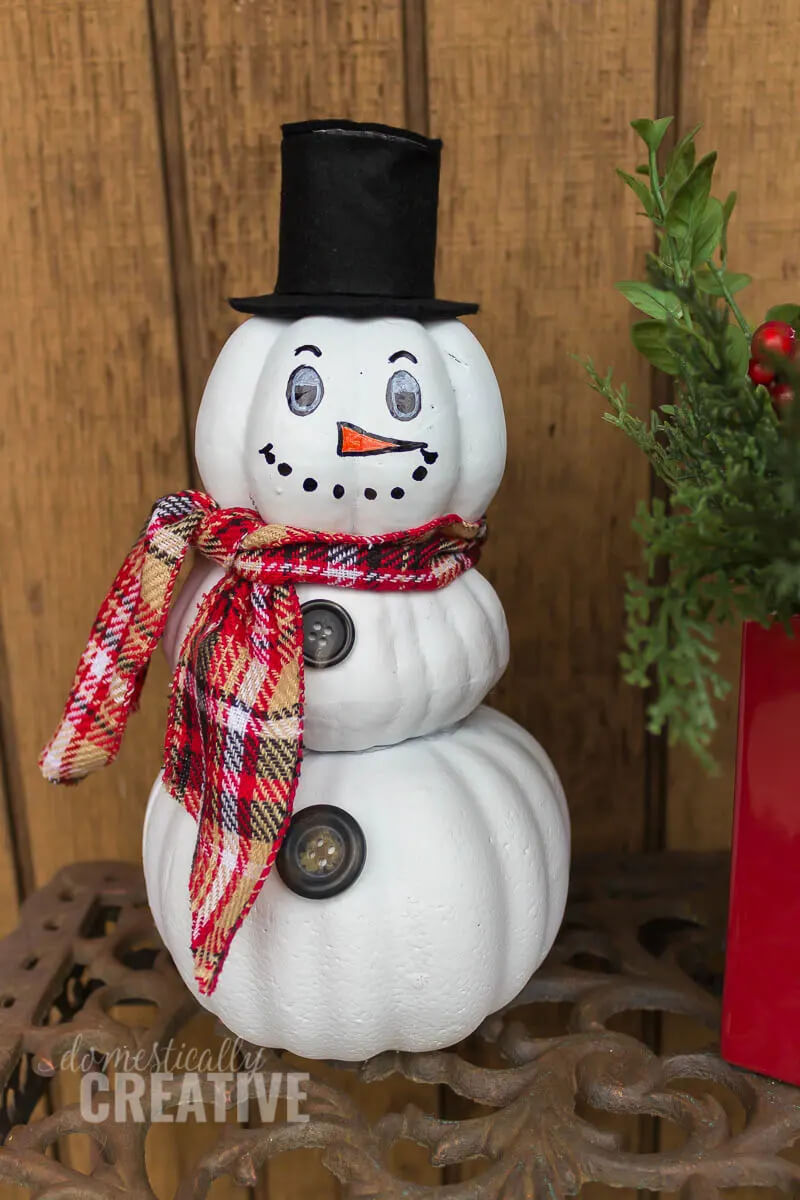 Upcycled Snowman Winter Craft Projects Using Pumpkin
