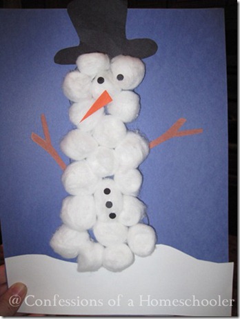 Very Easy Cotton Ball Snowman Craft With Paper
