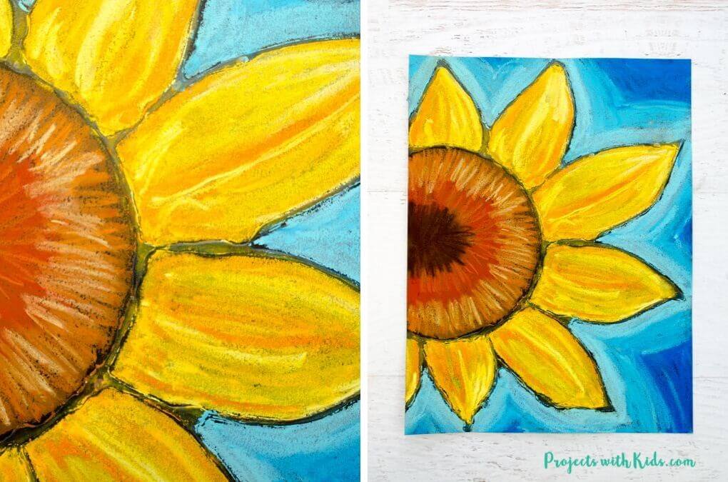 Wonderful Sunflower Drawing Art Project Using Chalk Pastel & Paper