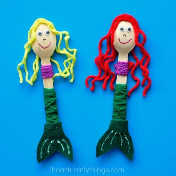 Gorgeous Spoon And Yarn Mermaid Craft For Kids: Easy yarn crafts for kids