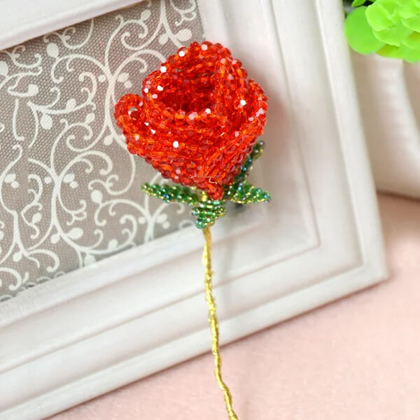 3D Red Beaded Rose Gift Idea For Valentine's Day