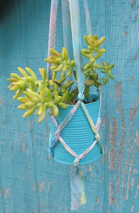 Beautiful Macrame Plant Hanger Idea Using Fabric Strips