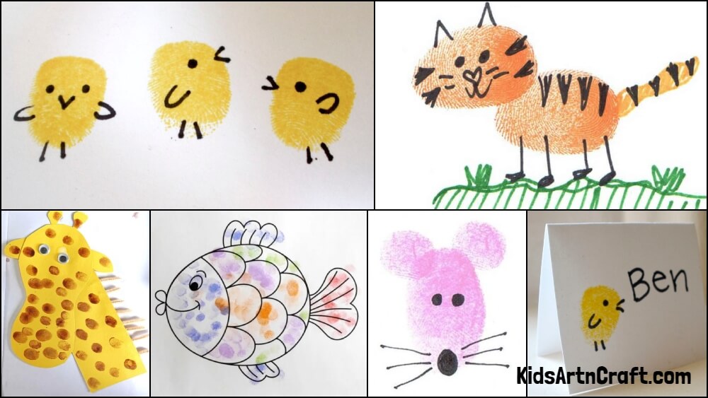 Beautiful Thumbprint Animal Crafts Using Ink Pad - Kids Art & Craft