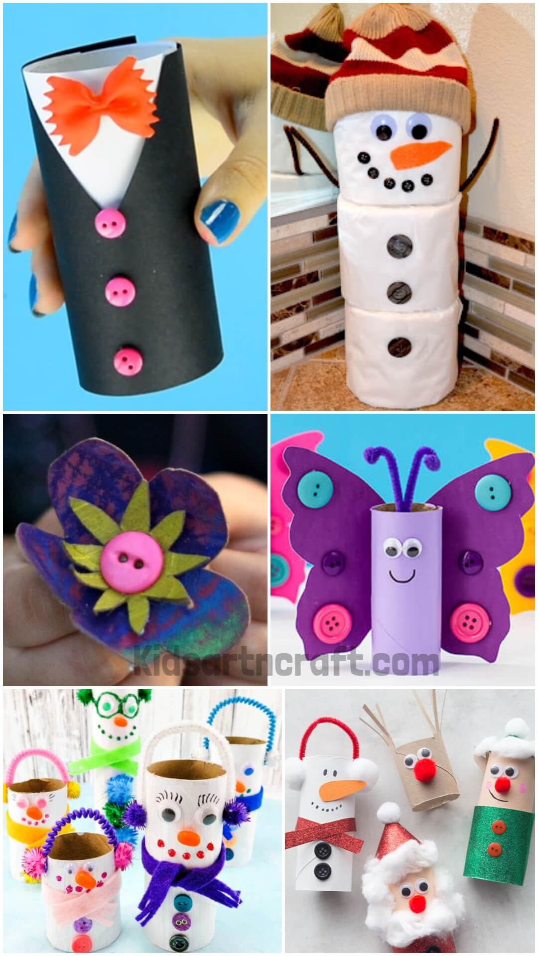 Button Craft Using toilet paper roll