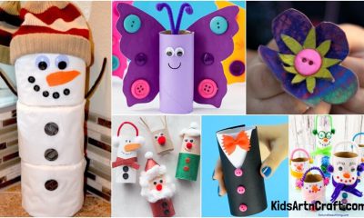 Button Craft Using toilet paper roll