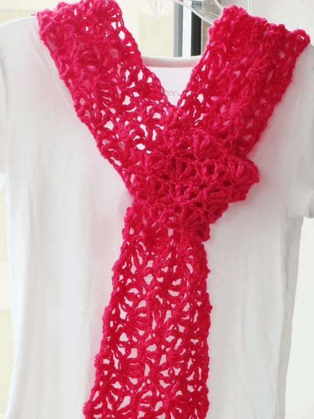 Cherry Red Corchet Lacy Scarf : Scarf Knitting Patterns