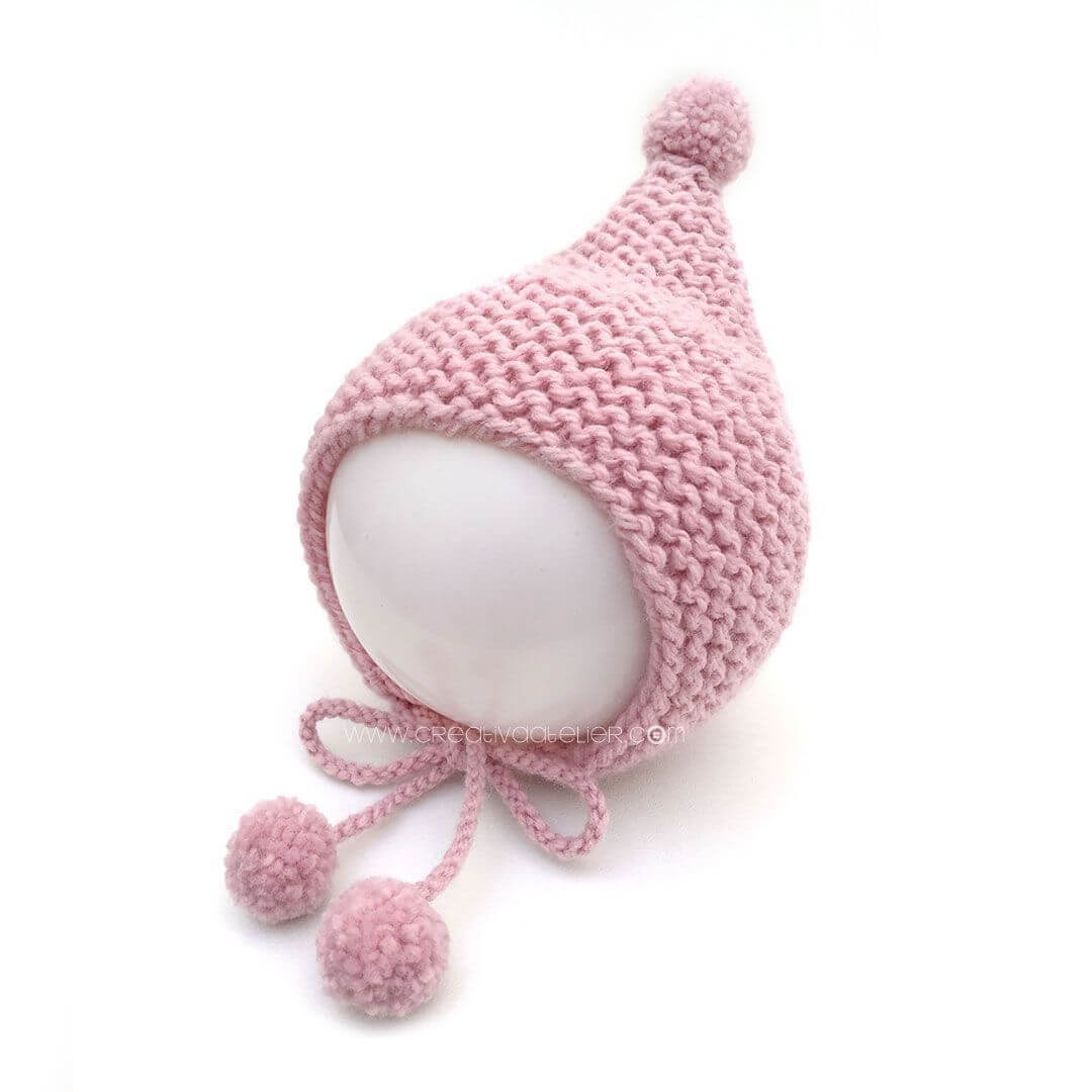 Cute Infants Pink Pom-Pom Easy Hat Knitting Pattern: Easy Knit Hat Patterns