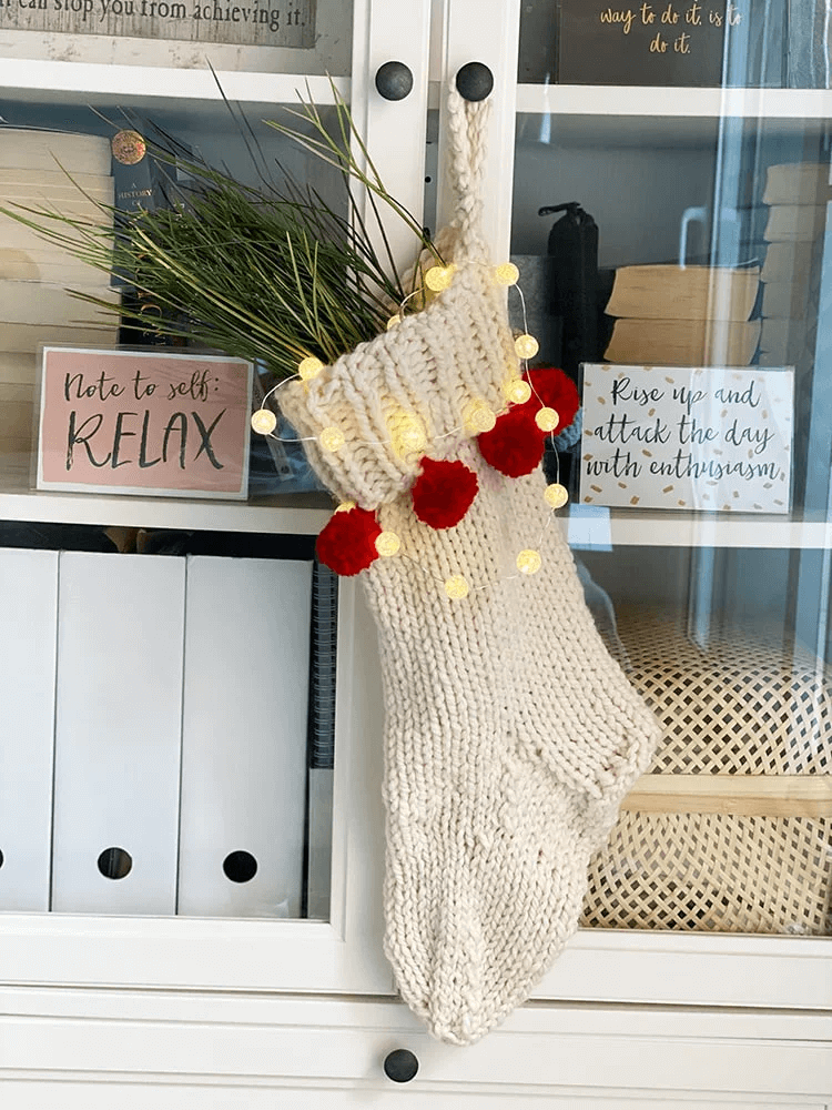 Cute White And Red Pom-Pom Christmas Stocking Knitting Pattern: Christmas Stocking Knitting Patterns