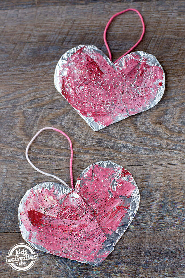 DIY Painted Foil Heart Craft For Kindergartners
