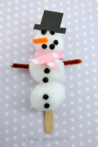 Easy & Adorable Cotton Balls Snowman Craft With Popsicle Sticks DIY Winter Crafts With Cotton Balls