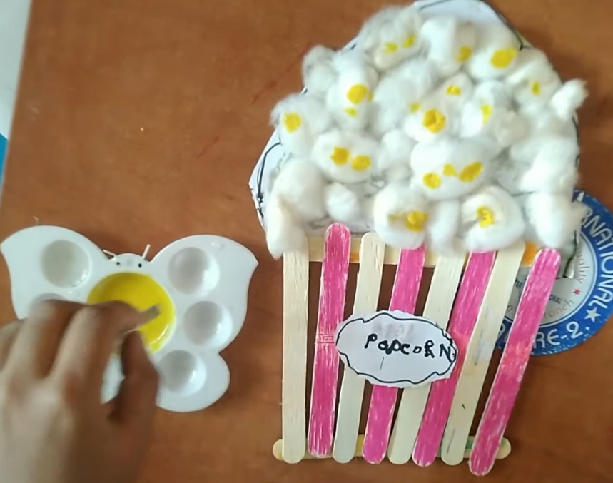 Fabulous Cotton Ball & Purple Ice Stick Popcorn Craft Ideas for Kids Popcorn Craft Ideas for Kids
