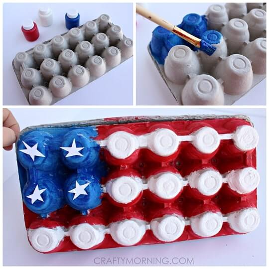 Let's Craft American Flag With Recycled Egg Box Egg Carton Craft Ideas For Preschool
