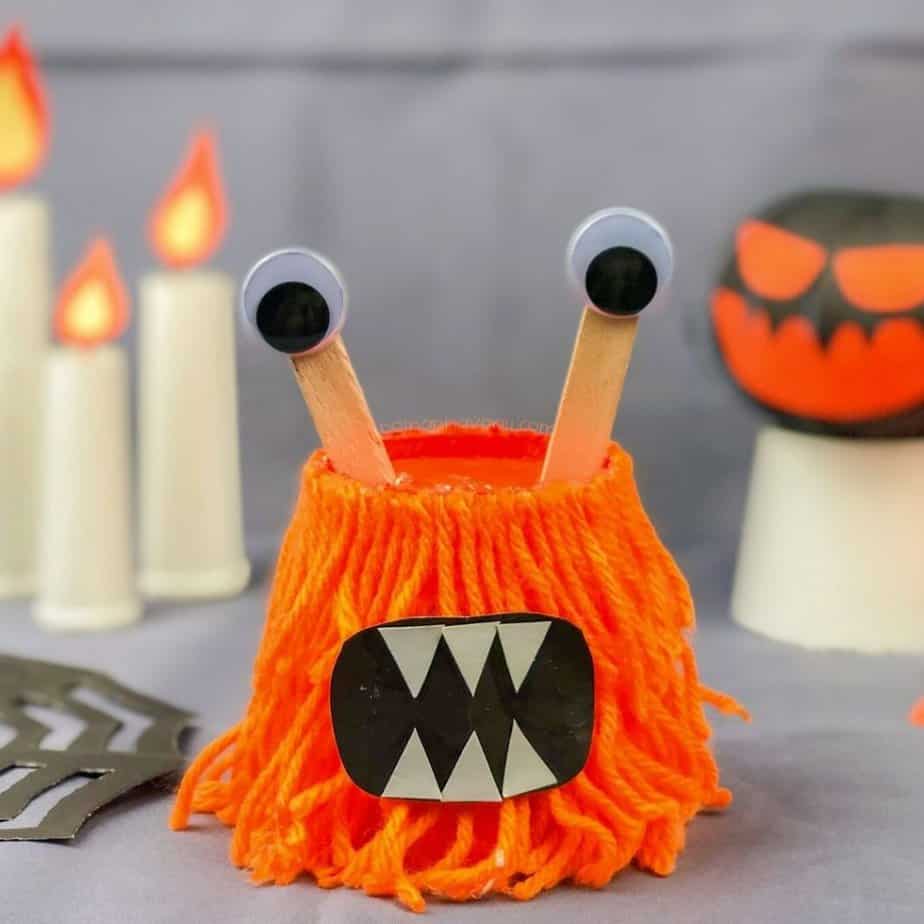 Easy Paper Cup Halloween Monster Craft For Toddlers Halloween Paper Cup Crafts