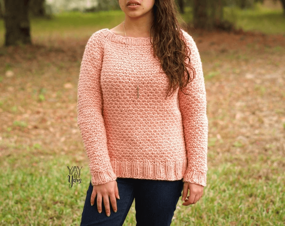 Pretty Dot Stitch Peach Pullover Knit Pattern: Easy Sweater Knitting Patterns
