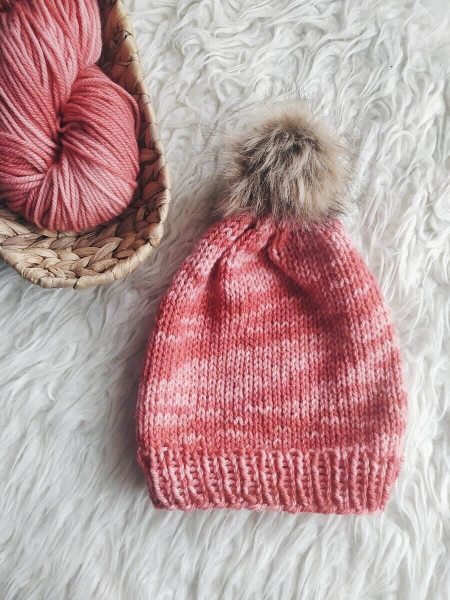 Simple Pink Hand Woven Faux Fur Hat Knitting Pattern