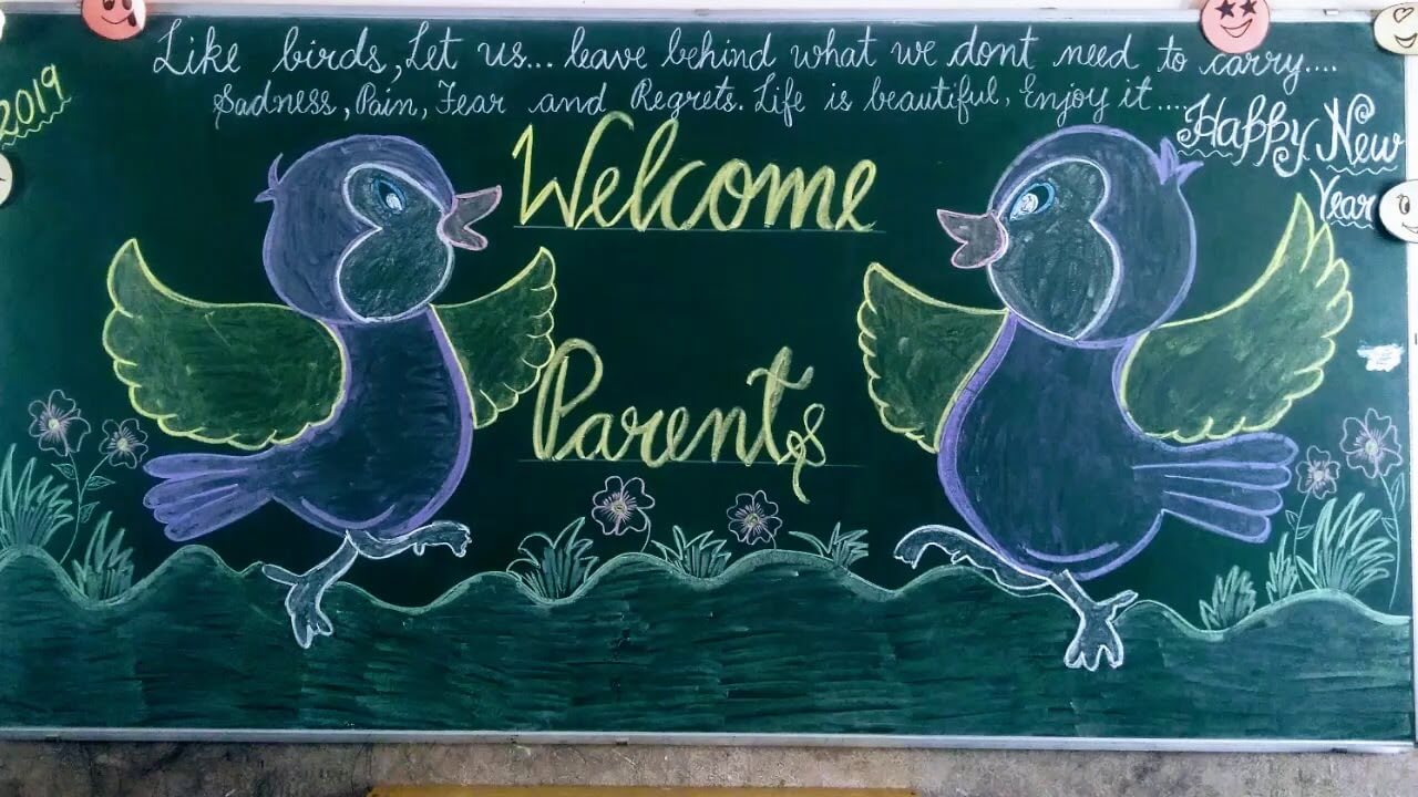 Adorable Bird Drawing Blackboard Decoration Idea On PTM