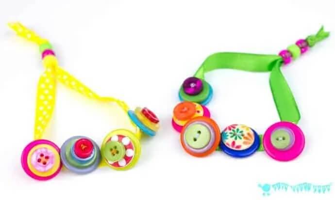 Adorable Button Bracelet Craft Using Ribbons & Beads Easy Crafts With Buttons &amp; Ribbons
