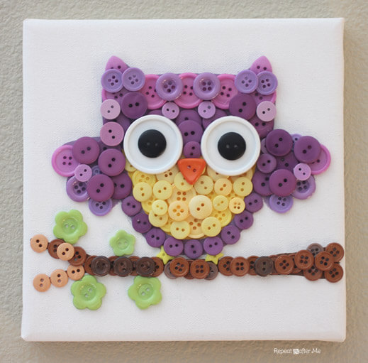 Adorable Button Owl Wall Art Idea On Canvas Button Bird Crafts