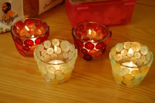 Adorable Candle Holder Craft With ButtonsEasy Button Craft Ideas