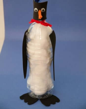 Adorable Cotton Balls Filled Bottle Penguin Craft Idea