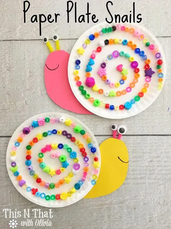 Adorable Paper Plate Snails Craft Using Buttons, Cardstock & Googly Eyes