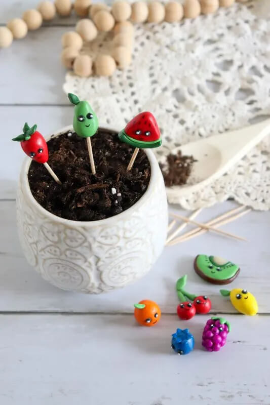 Adorable Polymer Clay Fruit Garden Marker Idea For Kids Polymer Clay Ideas and Projects