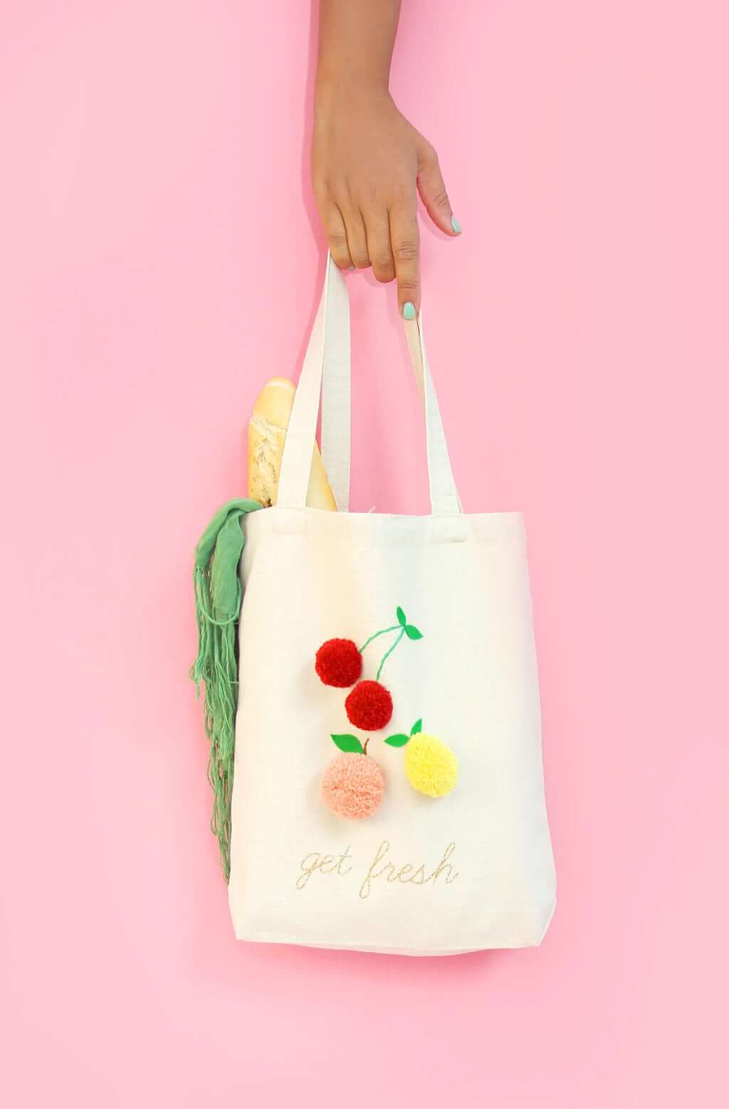 Adorable Pom-Pom Ball Cross Stitching Idea For Market Bag Cross Stitch Patterns Idea