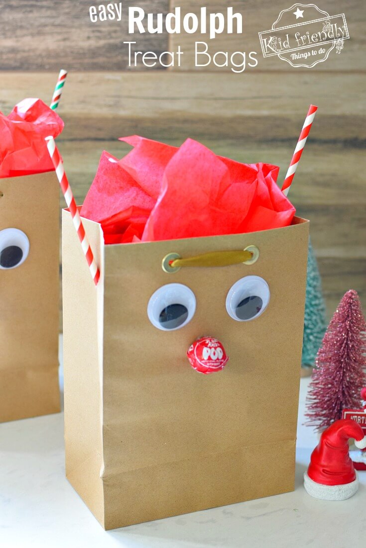 Adorable Rudolph Paper Treat Bag Crafting Idea For Kids
