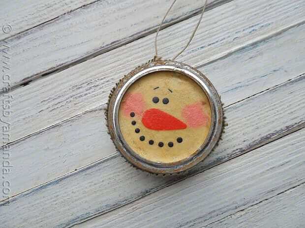 Amazing Antiqued Canning Lid Snowman Craft Idea For Kids