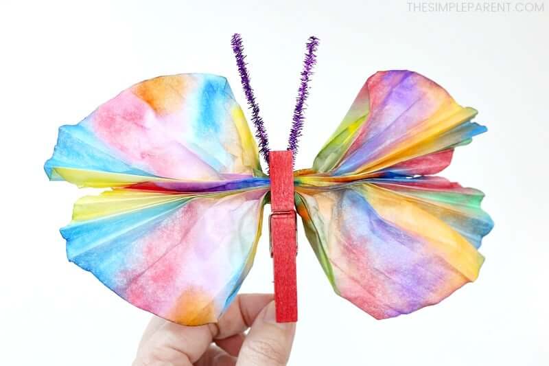 Amazing Coffee Filter Paper And Clothespin Butterfly Craft For Toddlers Clothespin Butterfly Crafts