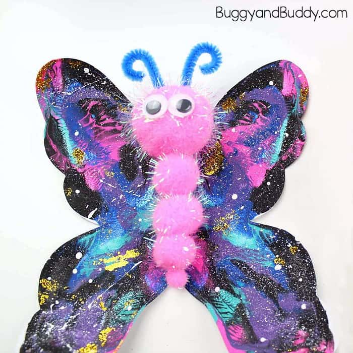 Amazing Glitter & Pom-Pom Butter Art And Craft Activity For Toddlers & Kids Easy Glitter Butterfly Drawing Ideas