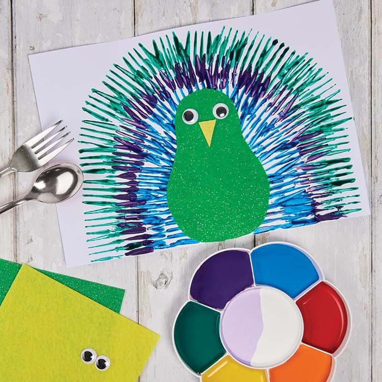 Amazing Peacock Fork Painting Craft Activity For Kids Animal Paintings Using Fork 