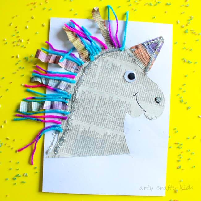 Amazing Unicorn Craft Made With Newspaper & Glitter Glitter Paper Animal Craft Ideas