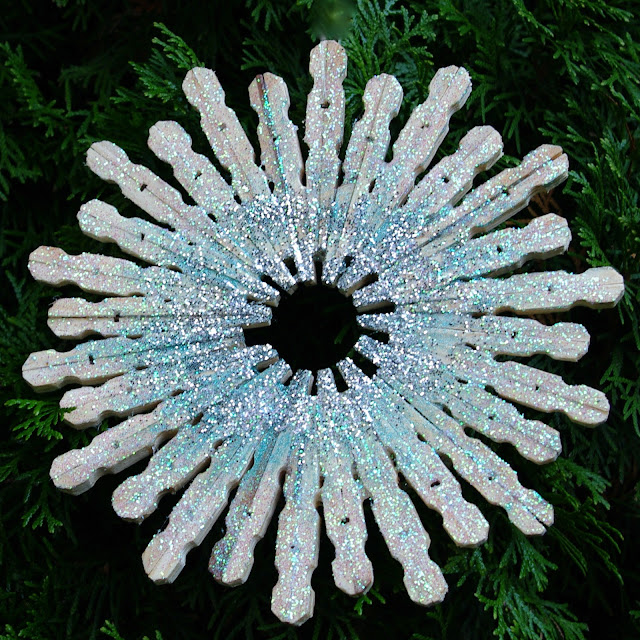 Amazing White And Blue Glitter Giant Clothespin Snowflake Craft For Kids Clothespin snowflake ideas