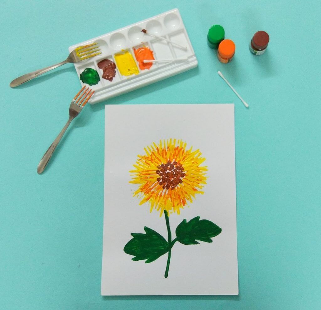 Awesome Fork Sunflower Painting For Toddlers Fork Flower Painting Art Ideas