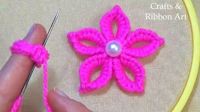 Awesome Woolen Flower Craft Using Embroidery Thread By Hand Woolen Stitching For Beginners