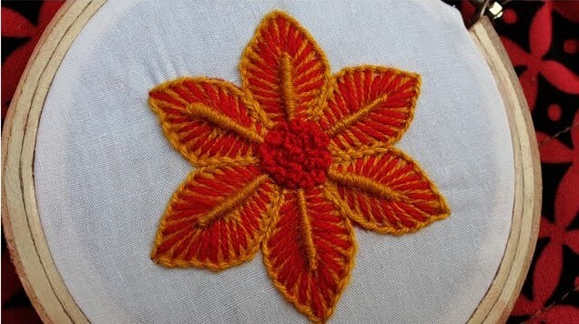 Awesome Woolen Flower Stitch With Wool Thread & Embroidery Hoop Woolen Stitching For Beginners