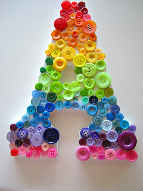 Beautiful Alphabet Button Craft Made With Preschoolers Kids Button Crafts For Preschoolers